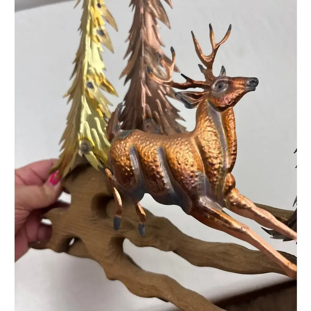 Vintage Copper Tin Metal Wall Art 3D Sculpture Buck Deer in Forest MCM Rustic